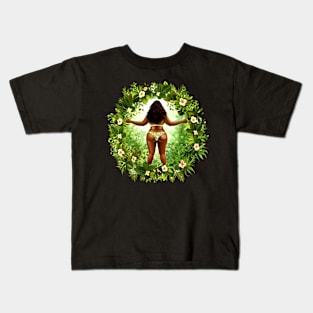 Thick Black Woman Floral Design Kids T-Shirt